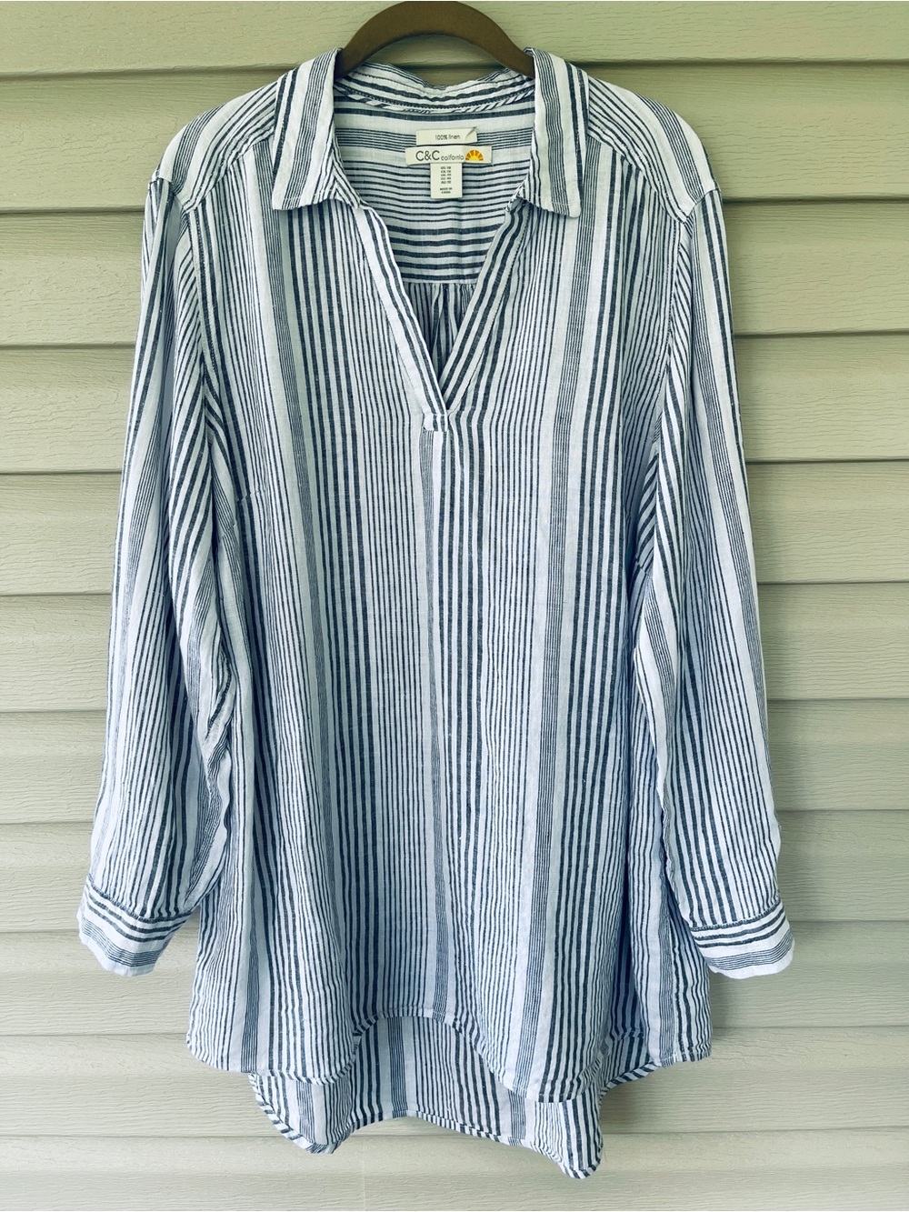 C&C California100% Linen Blue and White Striped Tunic Beach Coverup Sz 1X
